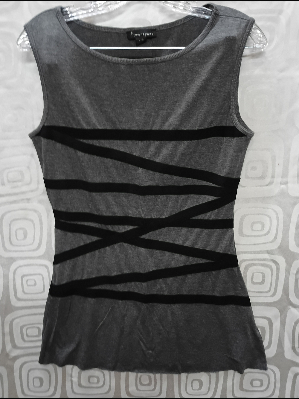 Forever 21 Gray Tank Top with Black Graphic Stripes